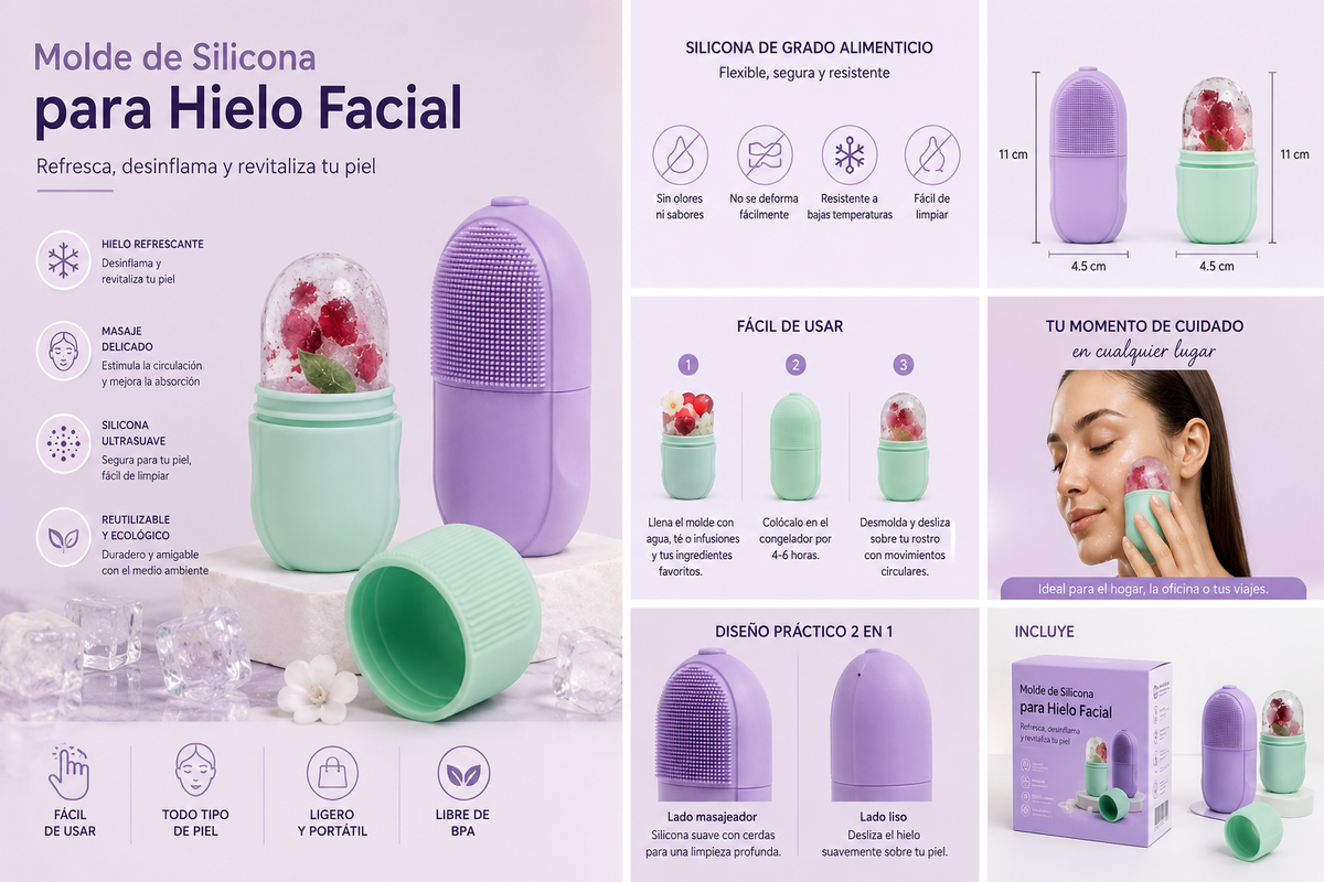Molde Facial de Hielo 2 en 1 – Limpieza Profunda y Efecto Reafirmante