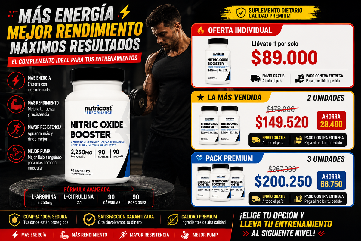 💪 Nitric Oxide Booster Premium 2250 mg | 90 Cápsulas | Apoya el Bombeo Muscular y el Rendimiento Deportivo